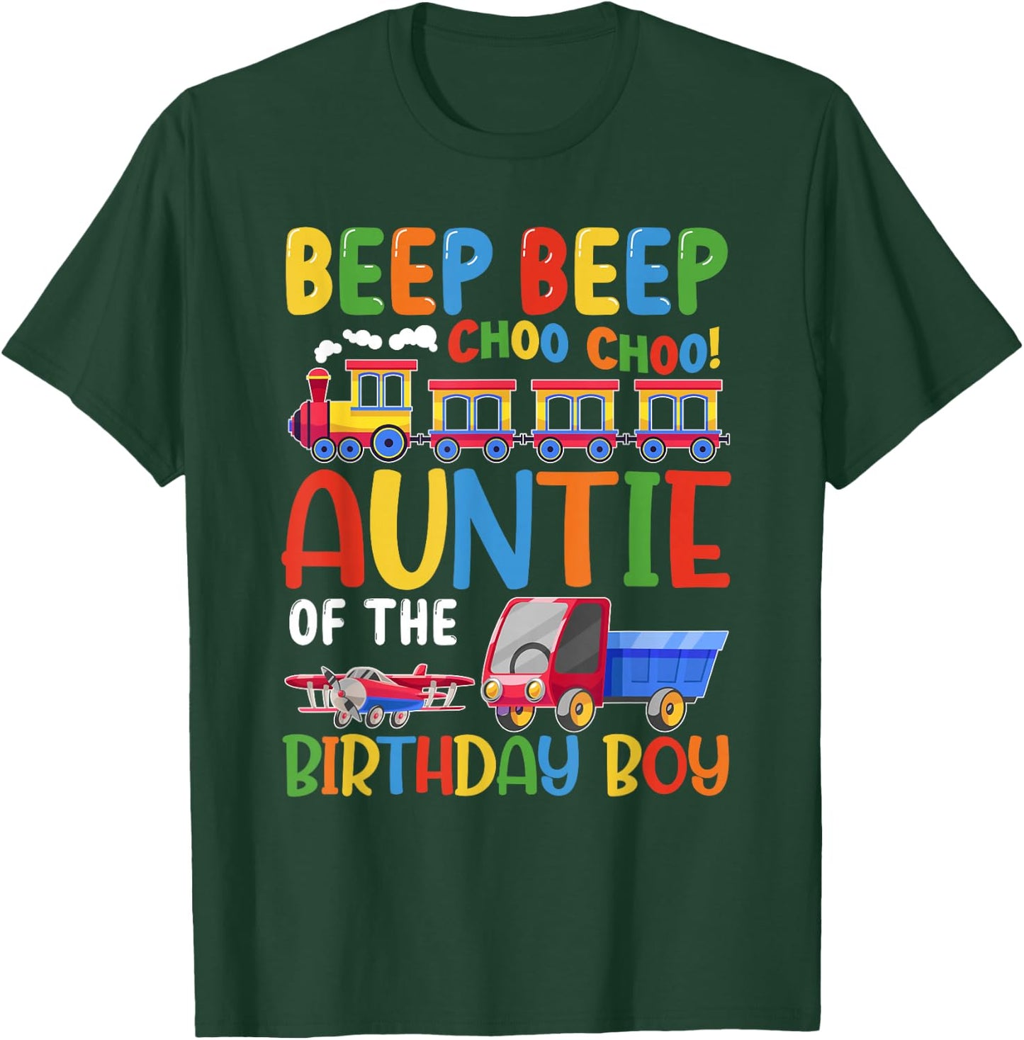 Auntie of The Bday Boy Transportation Family Matching T-Shirt - T-Shirt | Forest