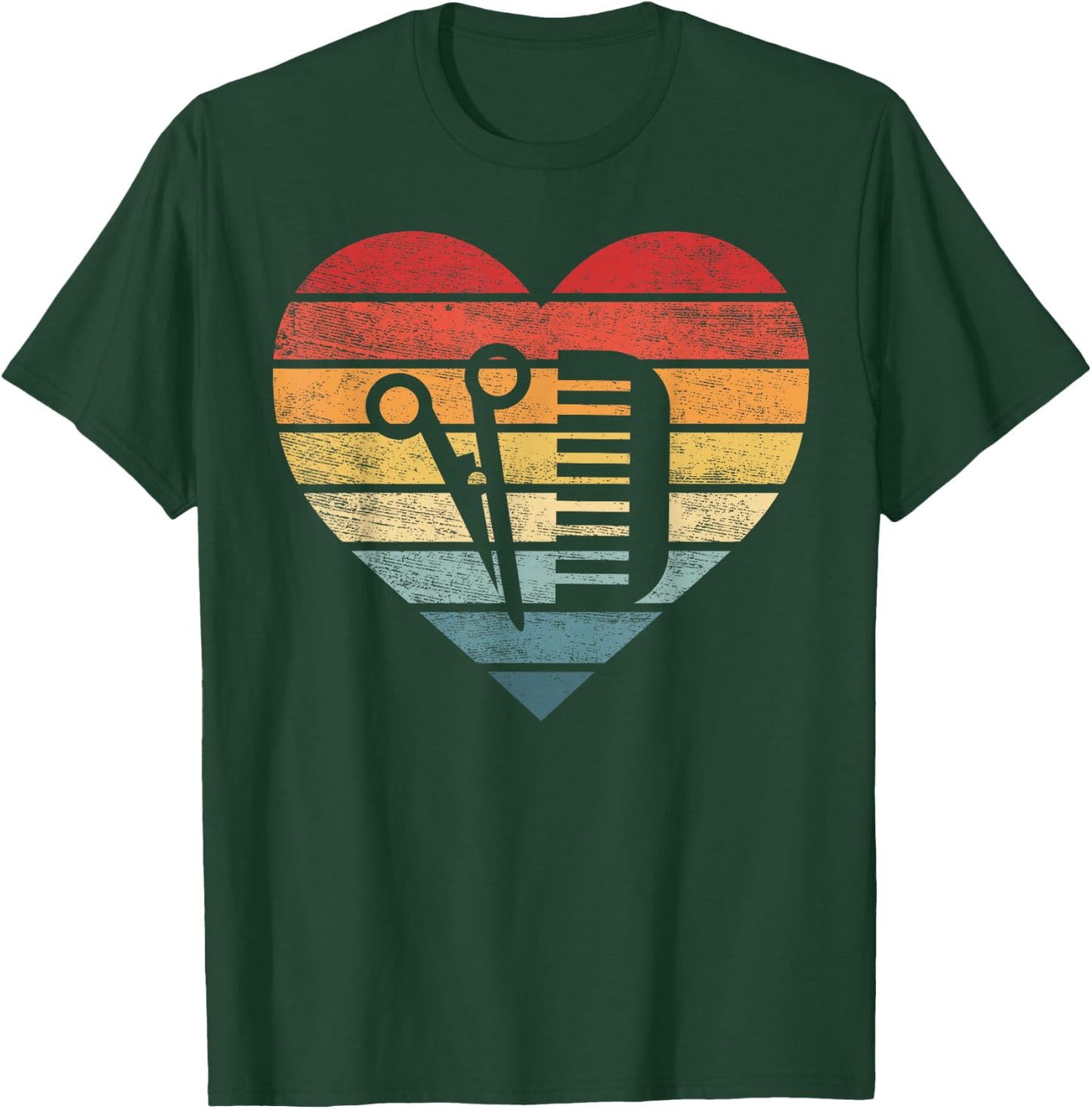 Barber Hairdresser Gifts Retro Sunset Scissors Hair Stylist T-Shirt - T-Shirt | Forest