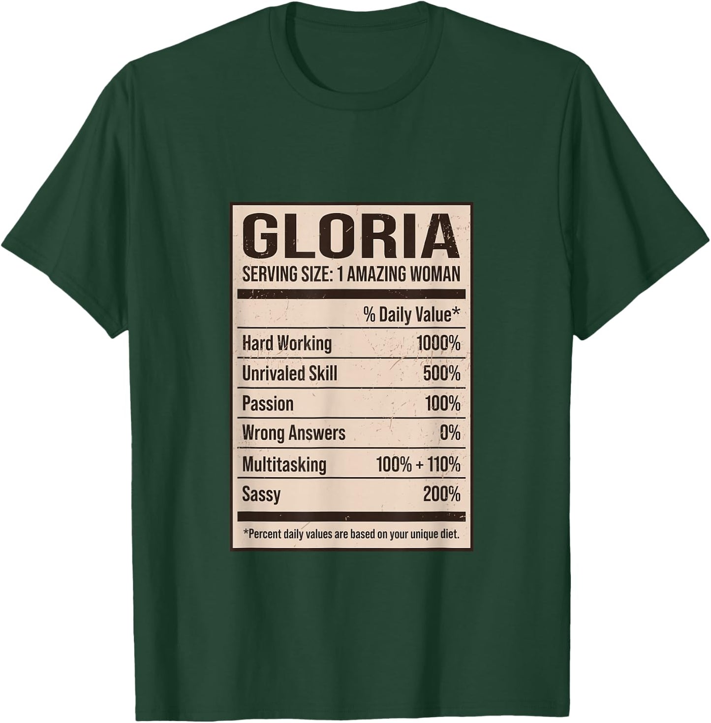 Gloria Nutrition Facts Name Nickname Alias Title Friends T-Shirt - T-Shirt | Forest