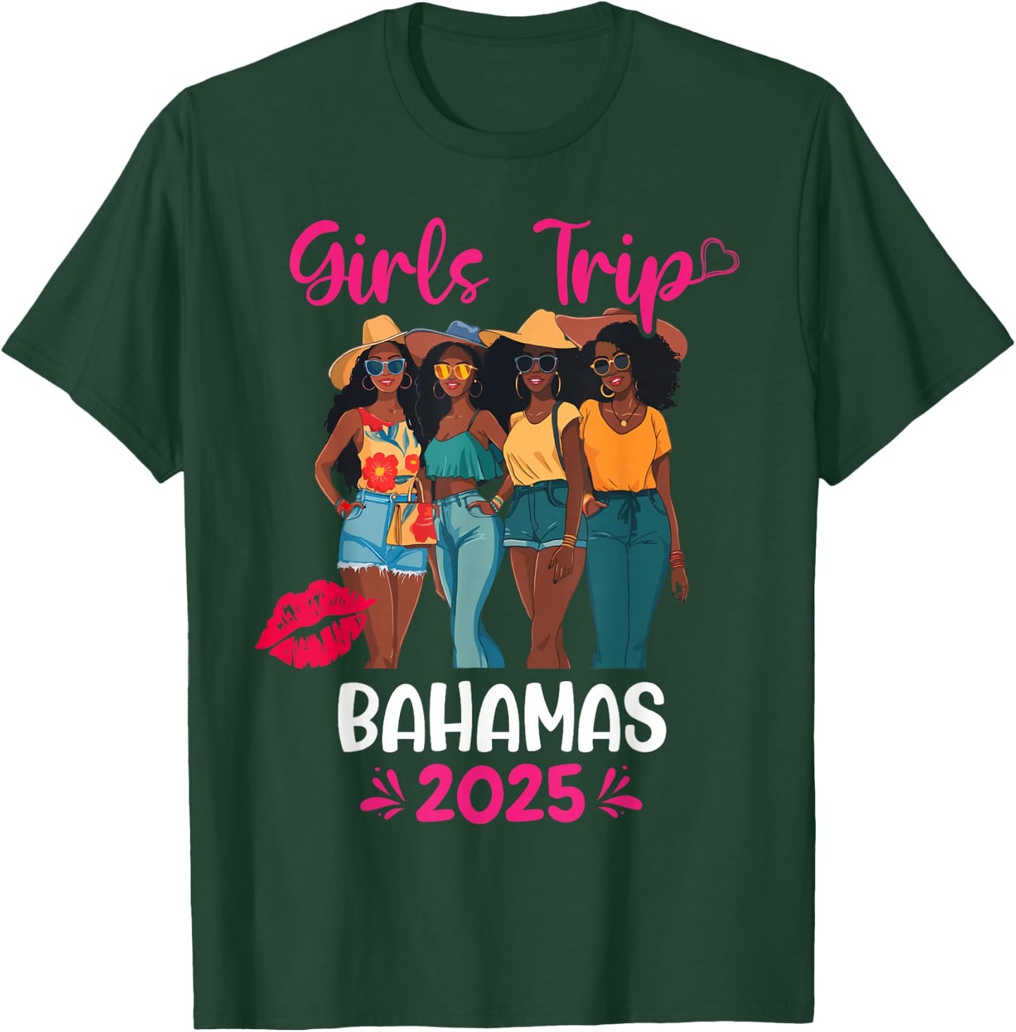 Black Girls Trip Bahamas 2025 Vacation Matching T-Shirt - T-Shirt | Forest