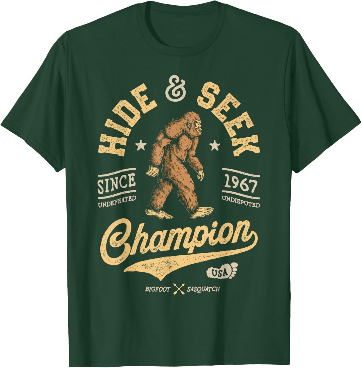 Bigfoot Hide and Seek Champion Funny Sasquatch Retro Vintage Small T-Shirt - T-Shirt | Forest