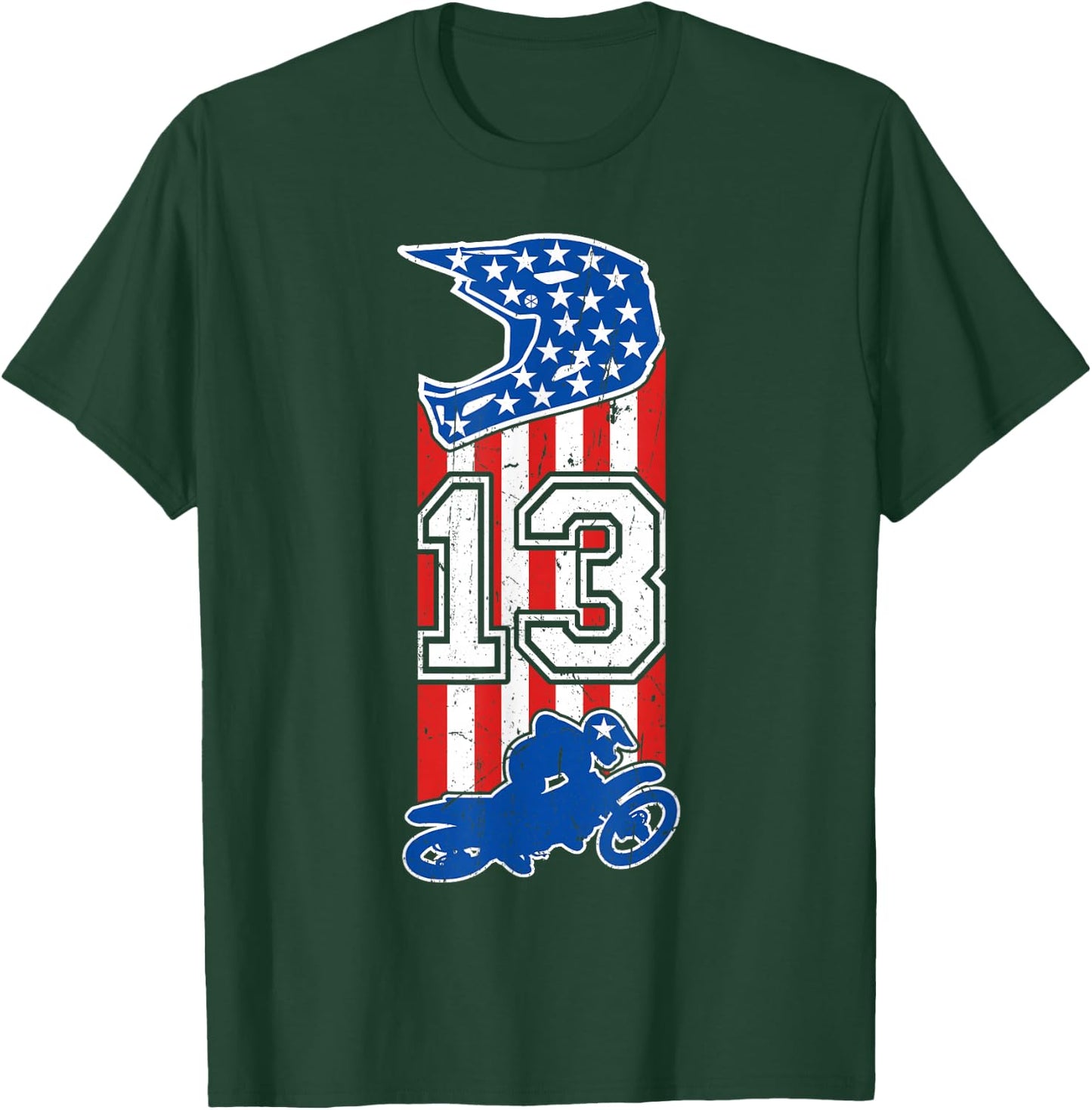 Motocross Birthday 13 Year Old 13th Birthday Dirt Bike USA T-Shirt - T-Shirt | Forest