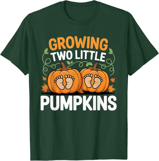 Growing Two Little Pumpkins Twin Fall Pregnancy Halloween T-Shirt - T-Shirt | Forest