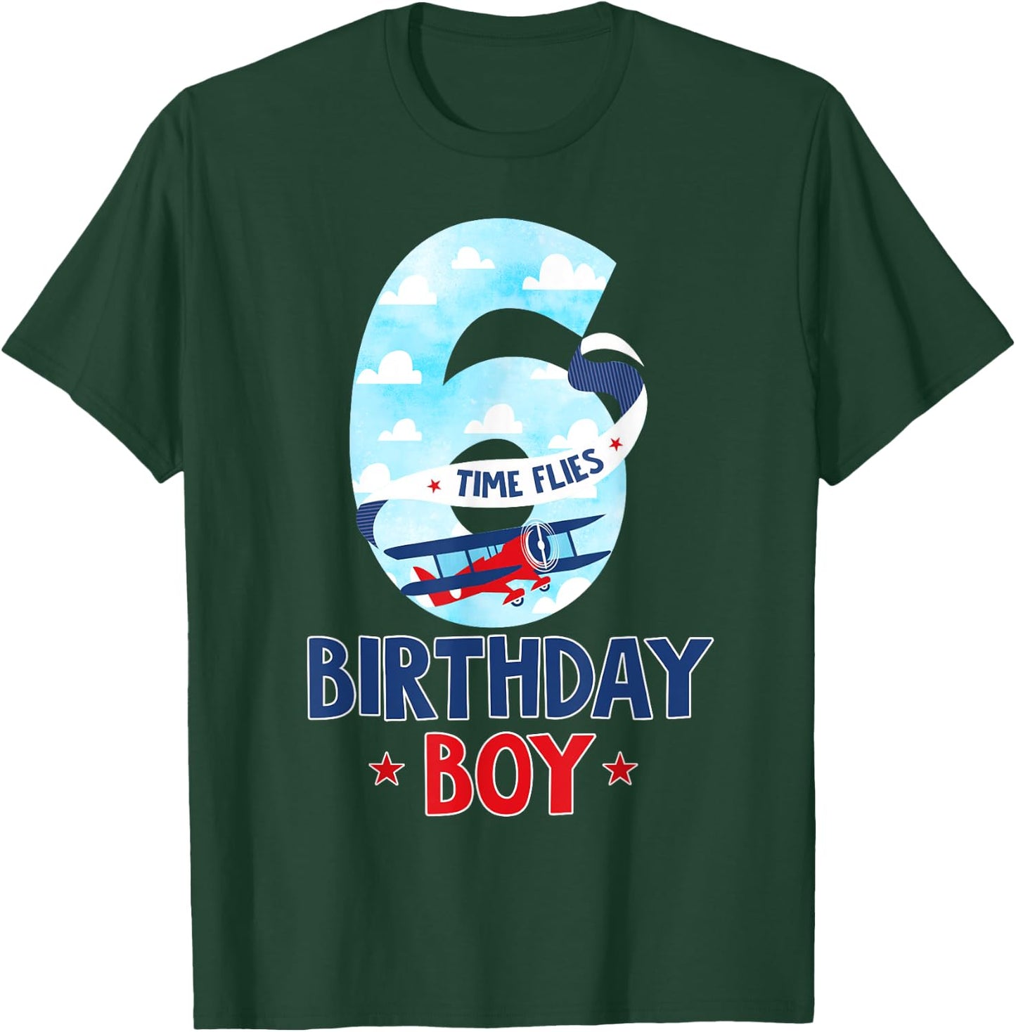 6 Year Old Birthday Outfit Boy Airplane Pilot 6th Bday T-Shirt - T-Shirt | Forest