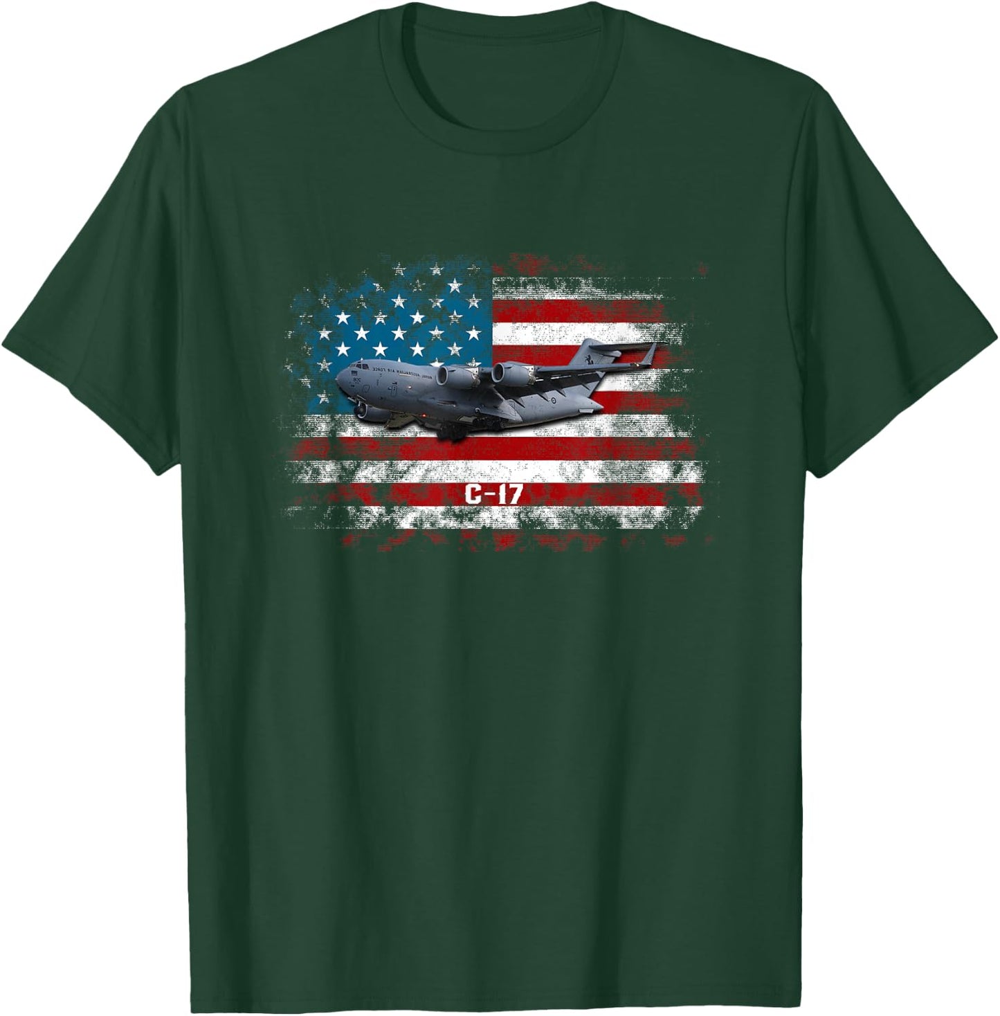 C-17 Globemaster Military Transport Airplane Flag Pilot Vet T-Shirt - T-Shirt | Forest