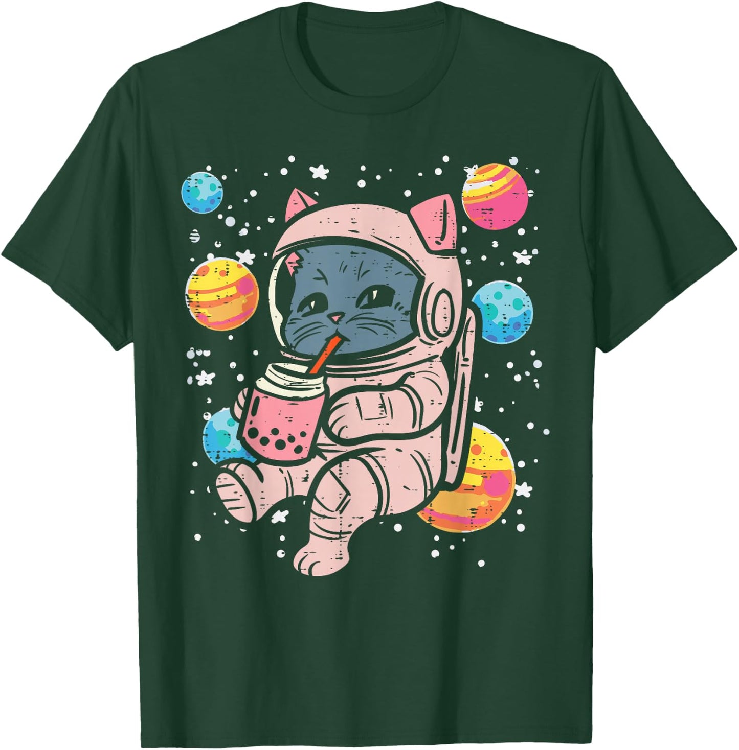 Cat Astronaut Boba Milk Tea Cute Space Women Girls Kids Men T-Shirt - T-Shirt | Forest