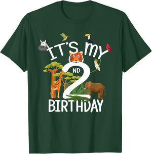 It's My 2nd Birthday Boy Zoo Theme 2 Years Old Animal Party T-Shirt - T-Shirt | Forest