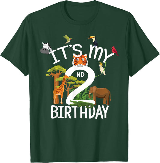 It's My 2nd Birthday Boy Zoo Theme 2 Years Old Animal Party T-Shirt - T-Shirt | Forest