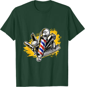 Lustige Friseur Barber Geschenke Barber Barbershop Pole Tools - Men's Black Small Modern Short Sleeve Cotton Blend - Hairdressers, Barbers, Salon Professionals T-Shirt - T-Shirt | Forest