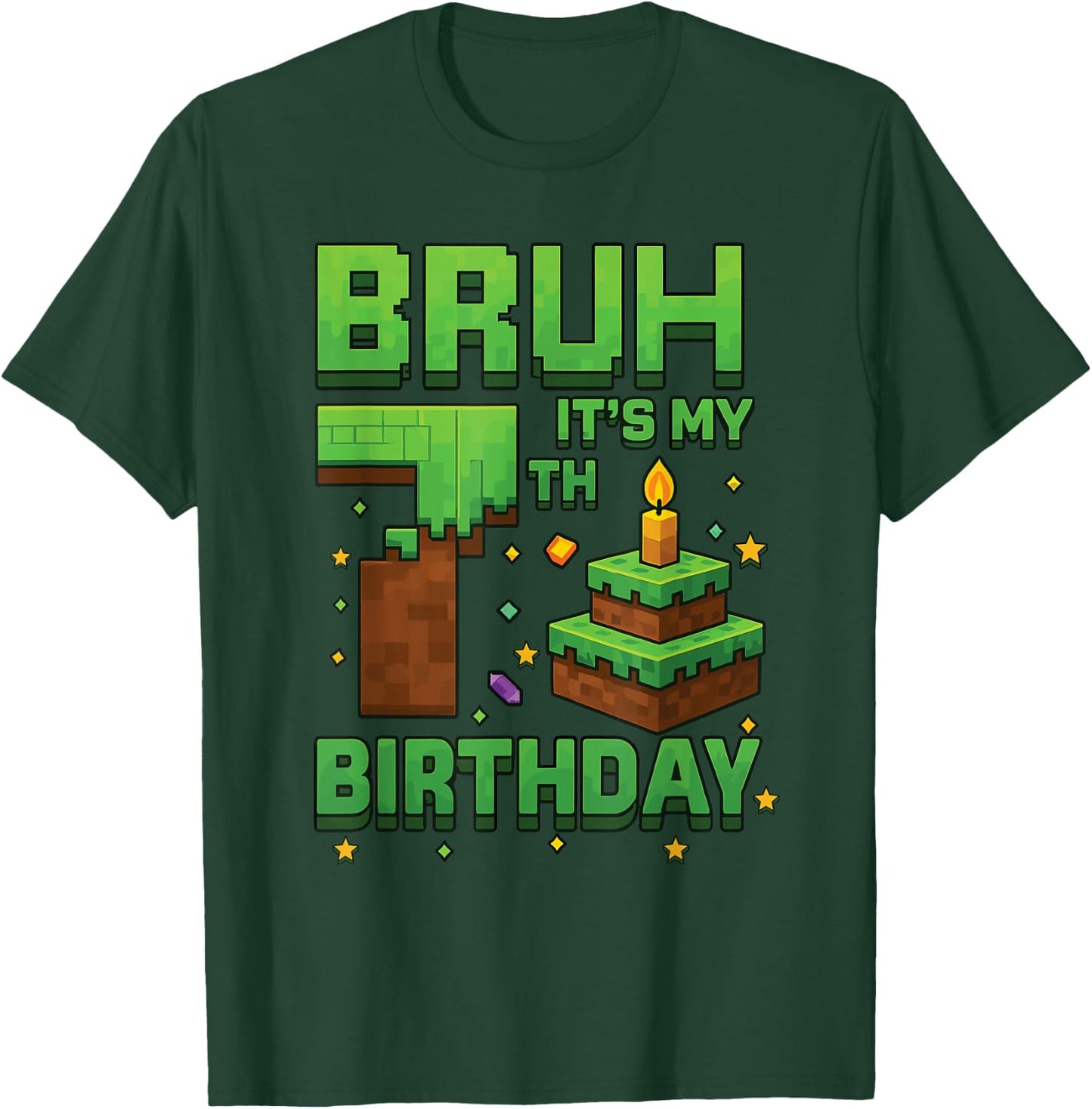 Bruh It’s My 7th Birthday Shirt Funny Pixel Gamer Boy T-Shirt - T-Shirt | Forest