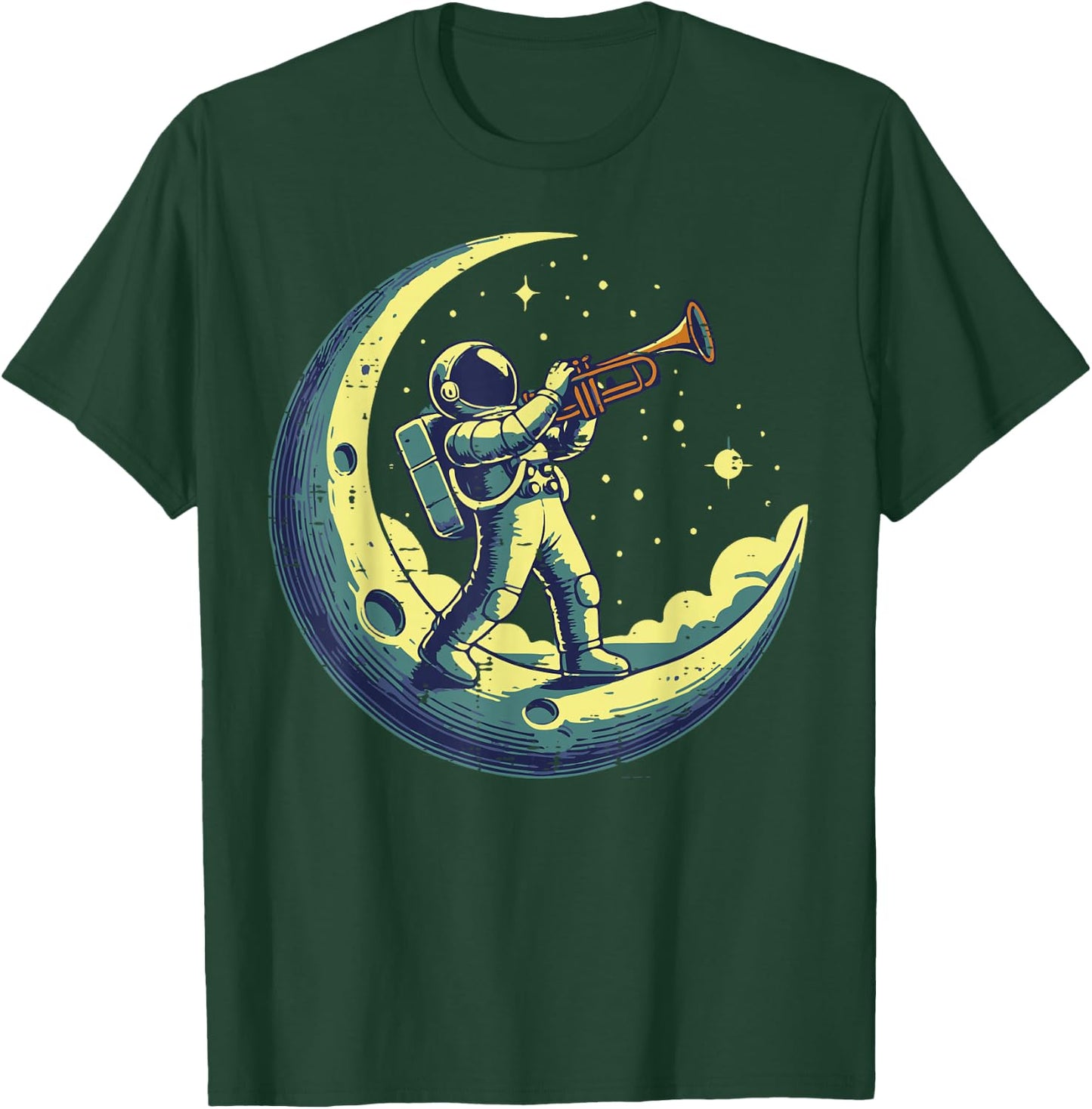 Astronaut On Moon Trumpet Funny Space Music Men Boys Kids T-Shirt - T-Shirt | Forest