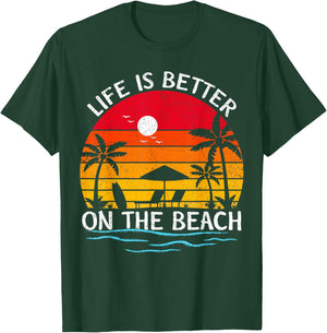Summer Vacation Sunset Vintage Life Is Better On The Beach T-Shirt - T-Shirt | Forest