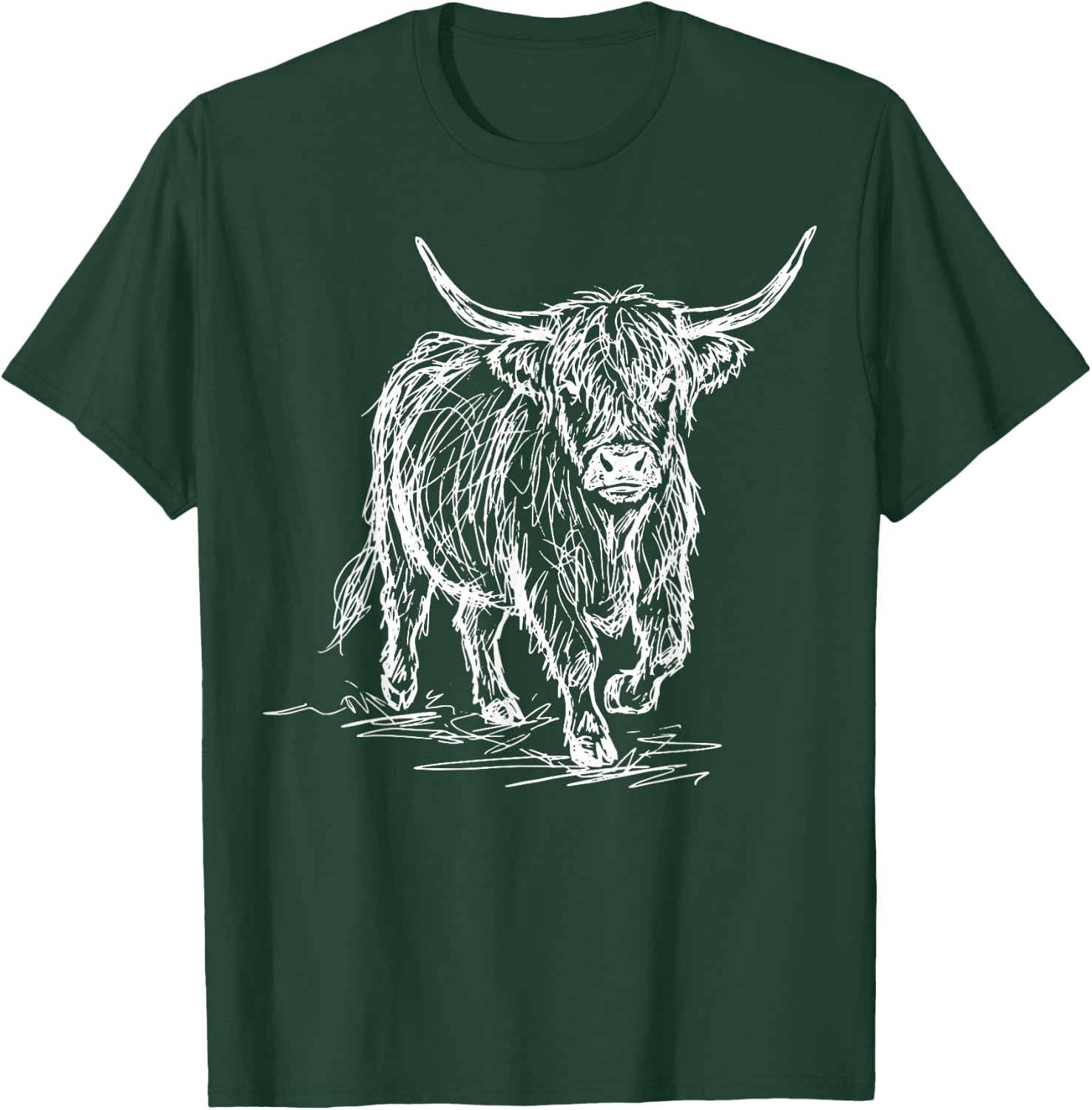 Highland Cow Line Art Scottish Cattle T-Shirt - T-Shirt | Forest