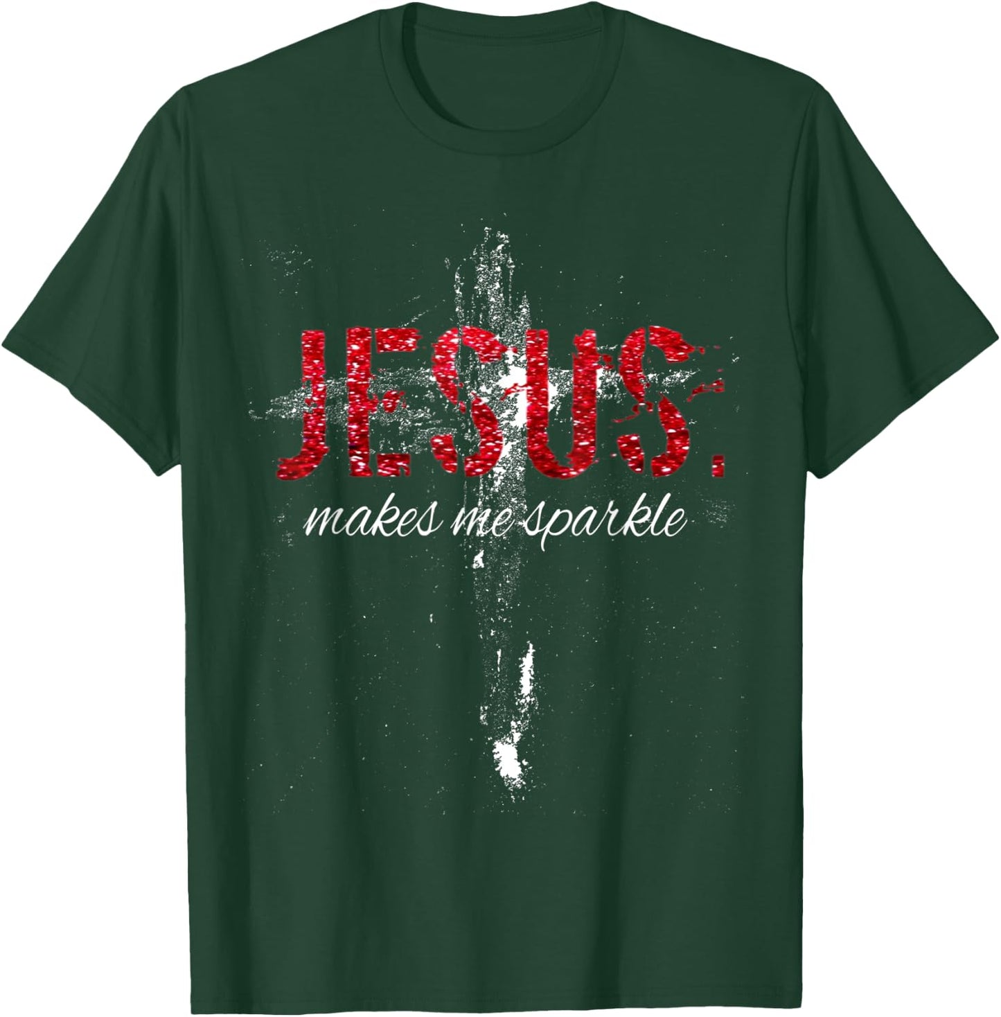 Jesus Makes Me Sparkle Vintage Retro Cross T-Shirt - T-Shirt | Forest