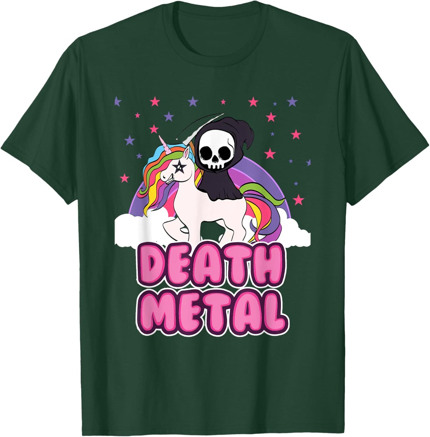 Death Metal - Unicorn Grim Reaper Rainbow Heavy Metal T-Shirt - T-Shirt | Forest