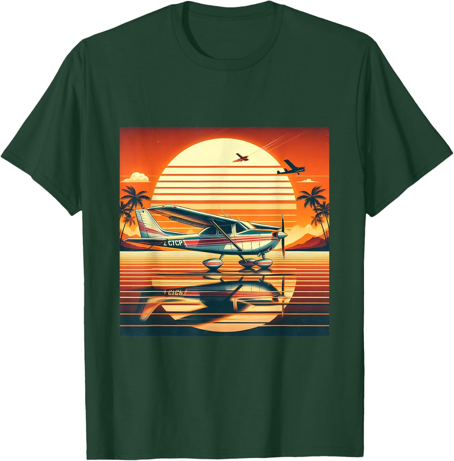 C-172 Skyhawk Vintage C172 Airplane Retro Sunset Pilot T-Shirt - T-Shirt | Forest