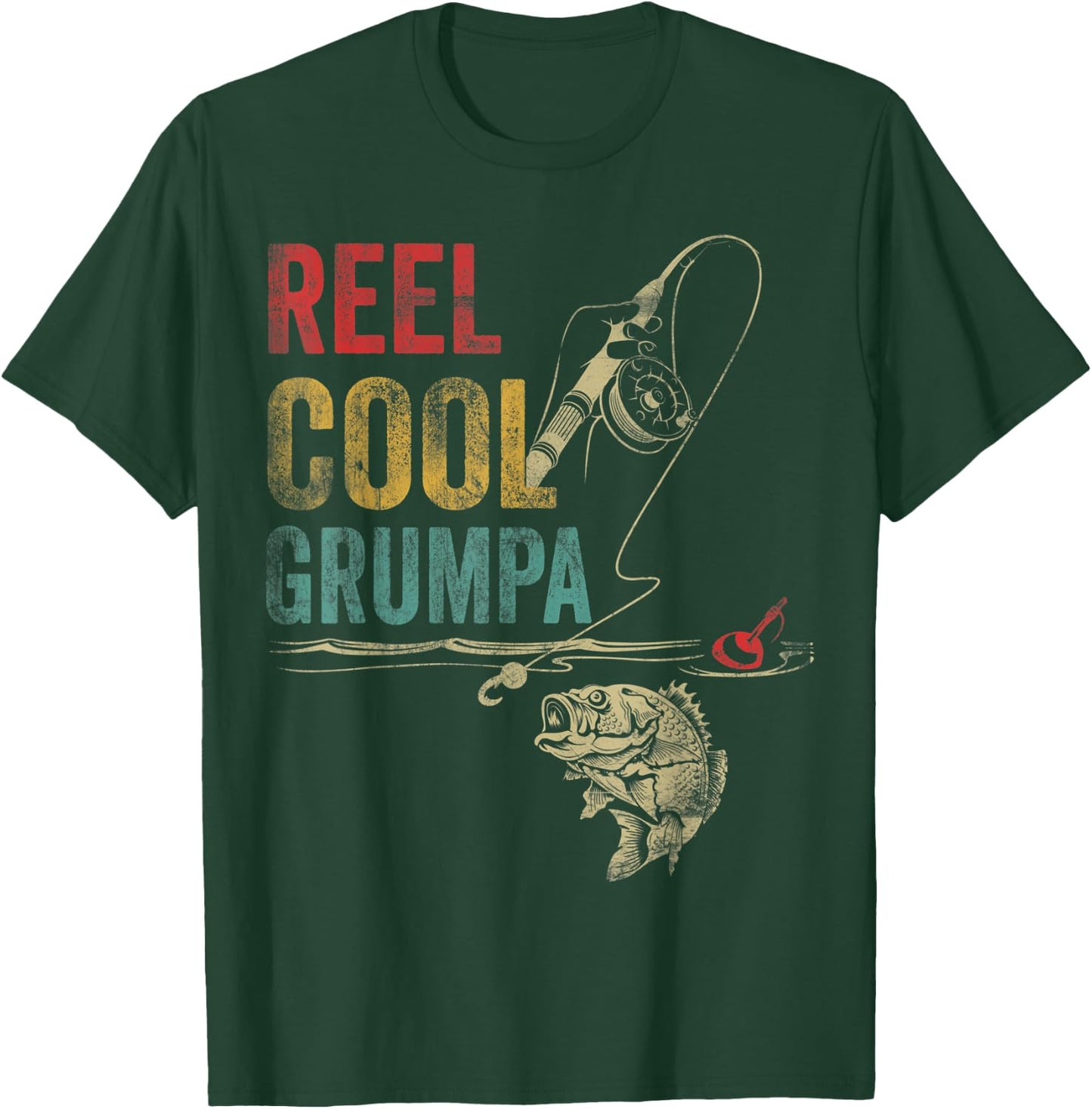 Vintage Reel Cool Grumpa Fish Fishing Fathers Day T-Shirt - T-Shirt | Forest