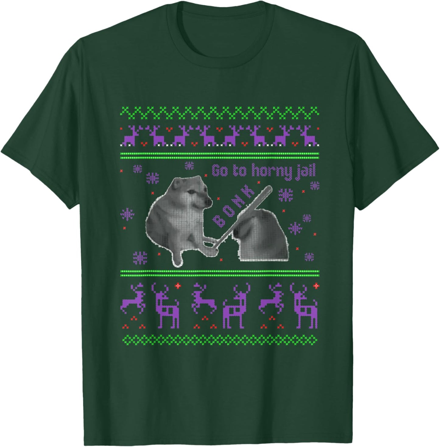 Go To Horny Jail - Funny Dog Bonk Meme Ugly Christmas Women T-Shirt - T-Shirt | Forest