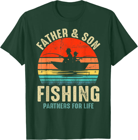 Father and Son Fishing Partner For Life Retro Matching Dad T-Shirt - T-Shirt | Forest