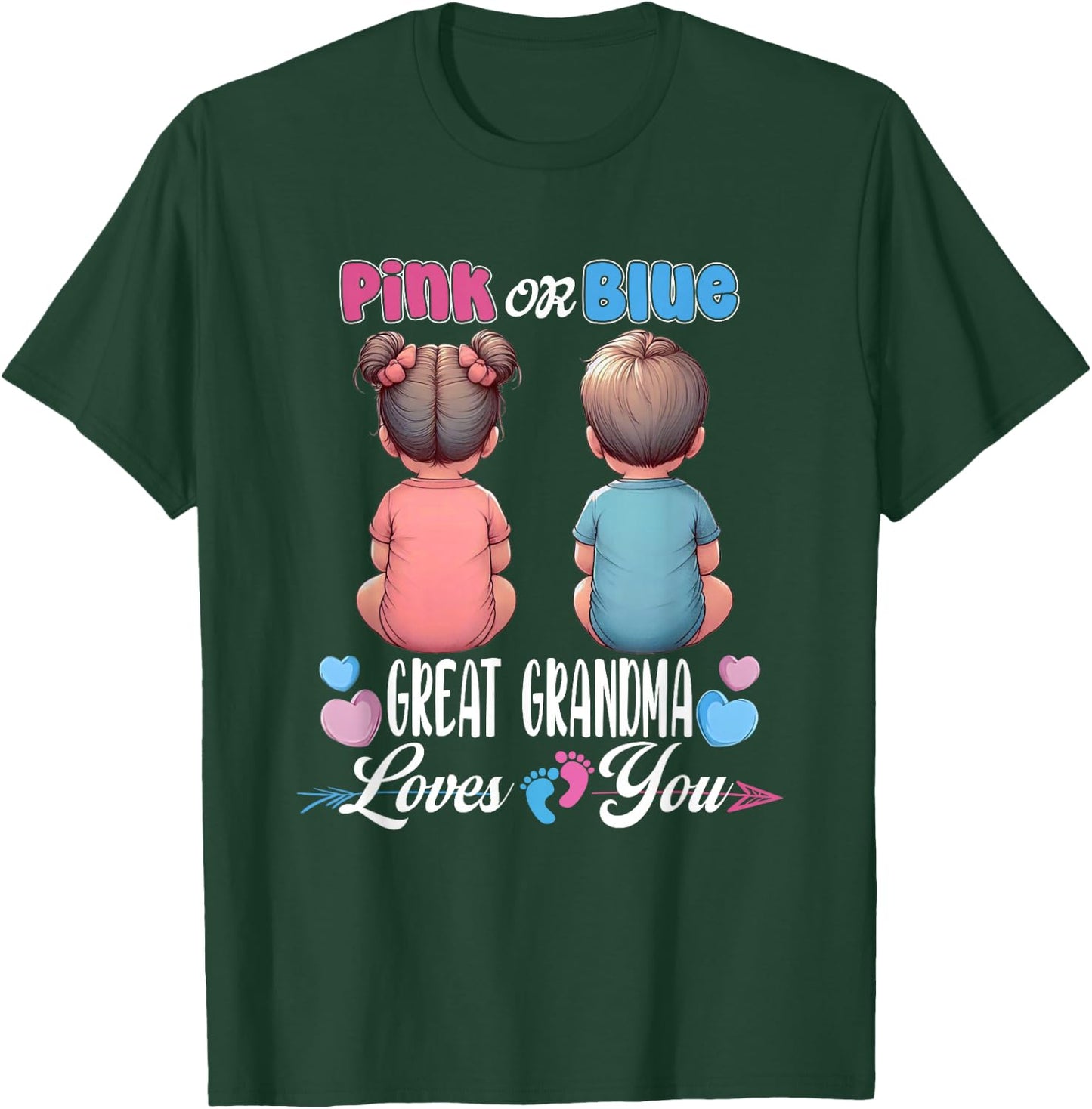 Pink Or Blue Great Grandma Loves You Baby Gender Reveal T-Shirt - T-Shirt | Forest