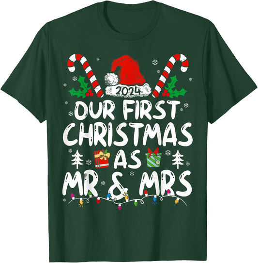 Our First Christmas As Mr & Mrs 2024 Just Married Couples T-Shirt - T-Shirt | Forest