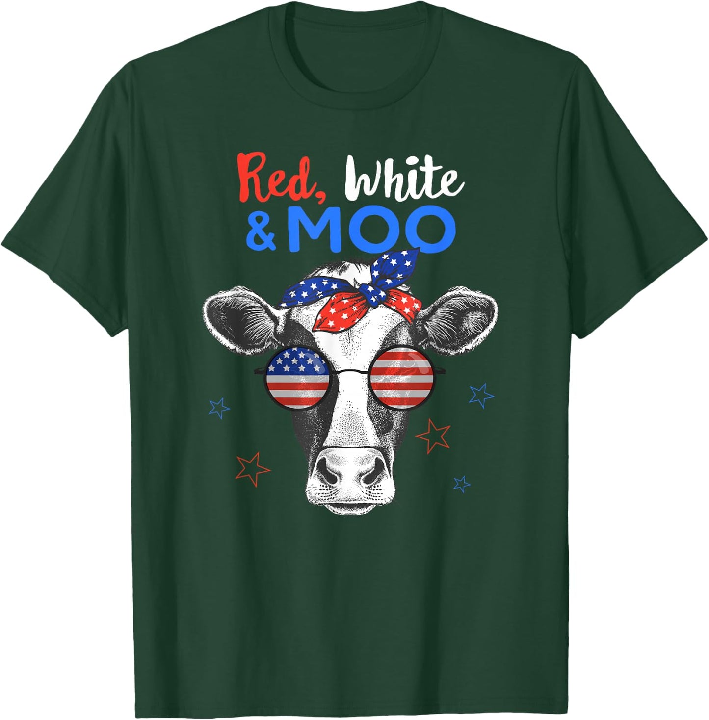 Patriotic Cow USA Flag Funny 4th of July Red White and Moo T-Shirt - T-Shirt | Forest