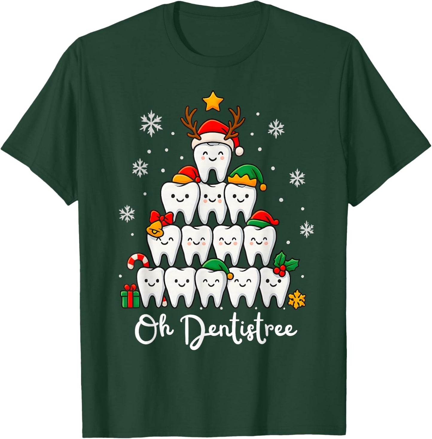 Funny Oh Dentistree Xmas Christmas Dental Hygienist Dentist T-Shirt - T-Shirt | Forest