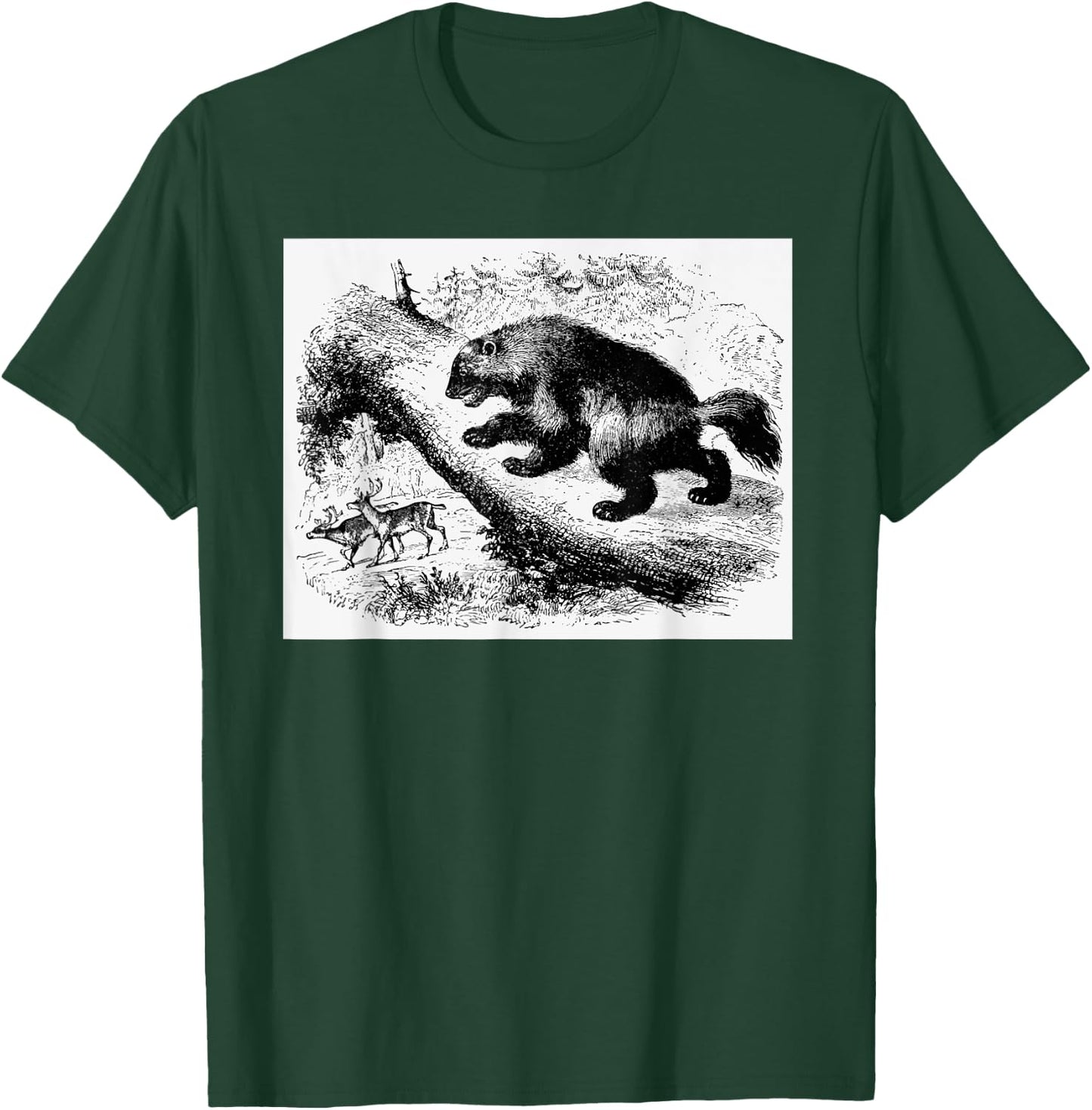 Realist Wild Wolverine Animal Illustration Hand Drawn Art T-Shirt - T-Shirt | Forest