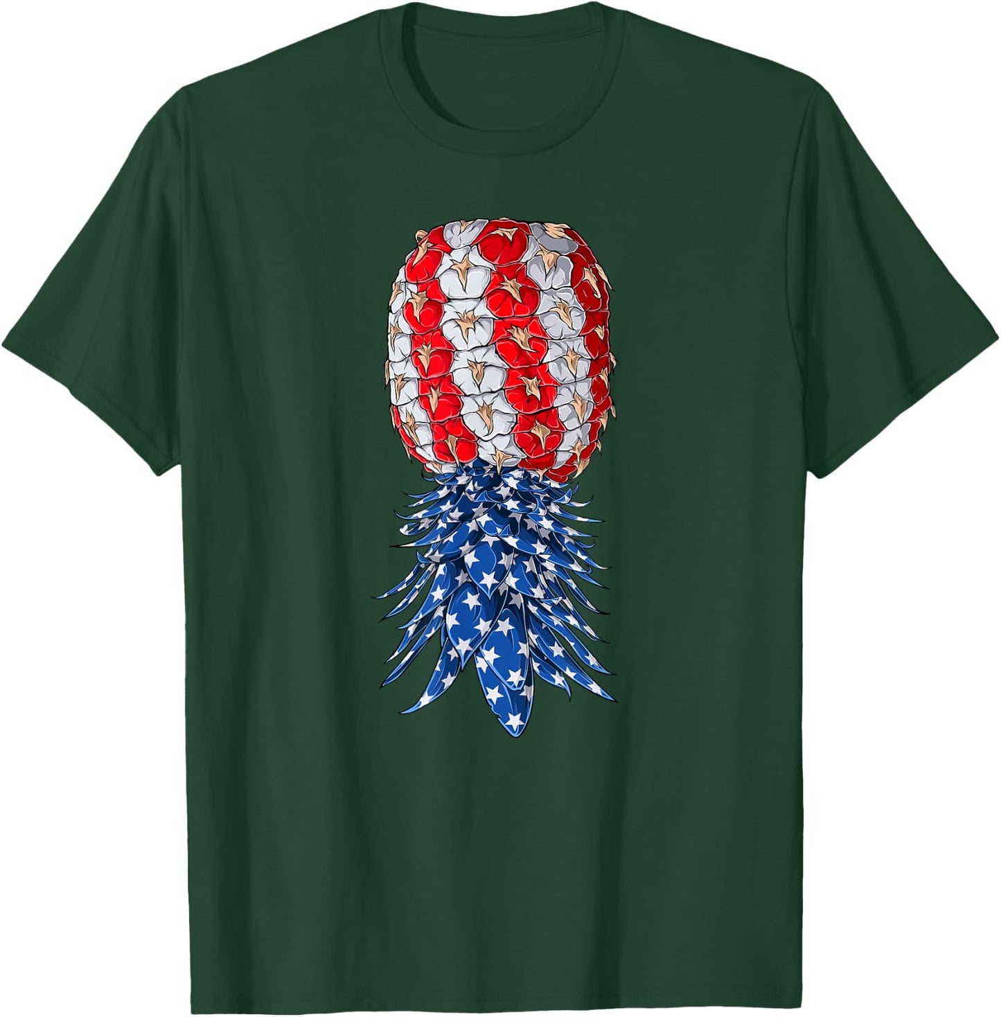 July Patriotic Red White Blue Upside Down Pineapple Swinger Women Men T-Shirt - T-Shirt | Forest