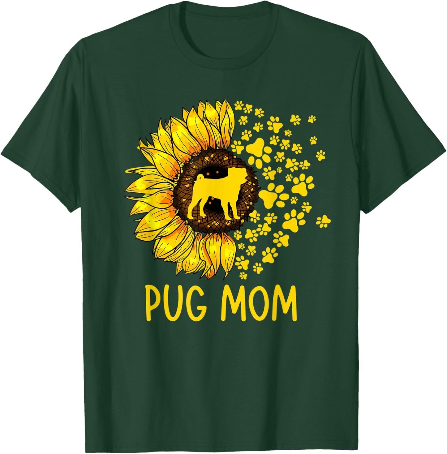 Pug Mom Sunflower Mothers Day Pug Lover T-Shirt - T-Shirt | Forest