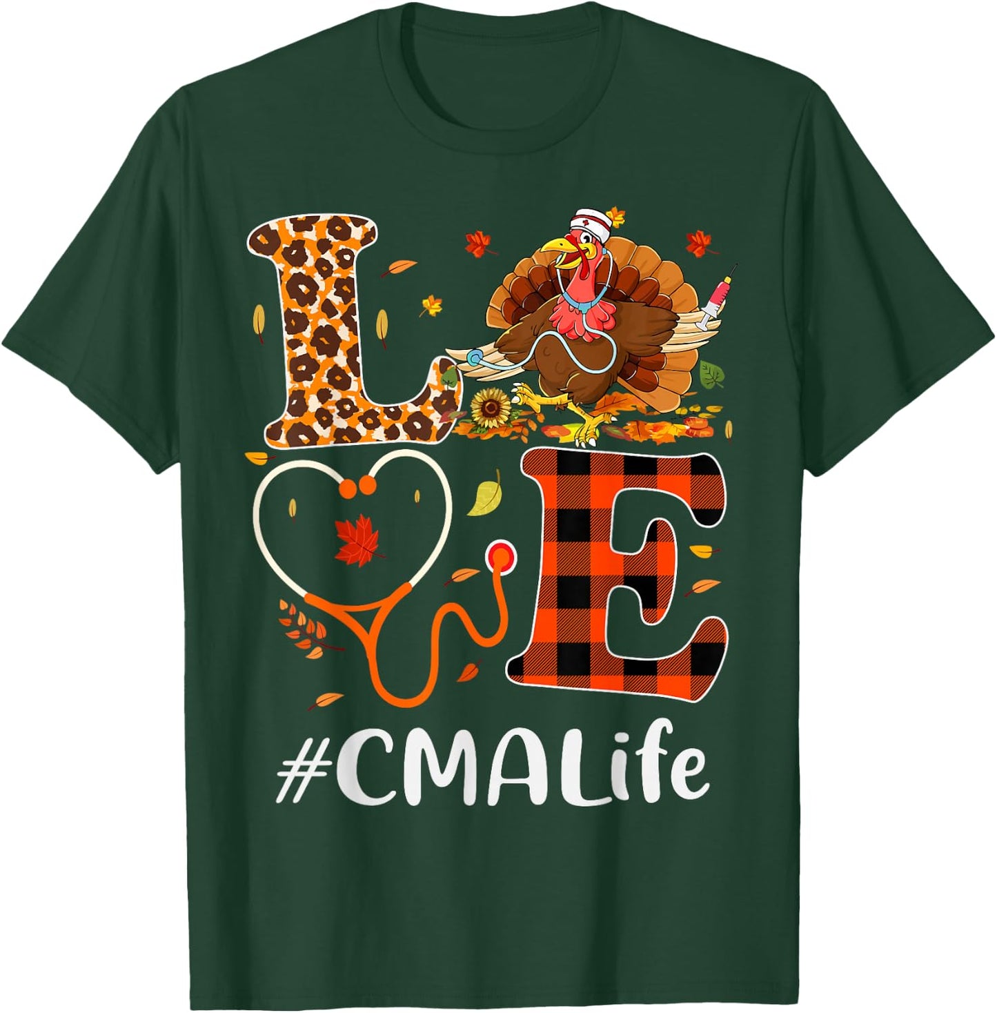 CMA Certified Medical Assistant Love Thanksgiving Leopard T-Shirt - T-Shirt | Forest