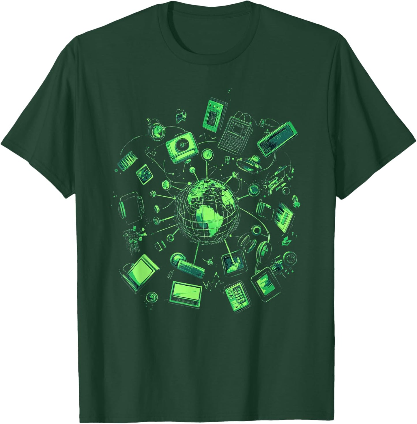 Vintage Technology Retro Gadgets Illustration T-Shirt - T-Shirt | Forest