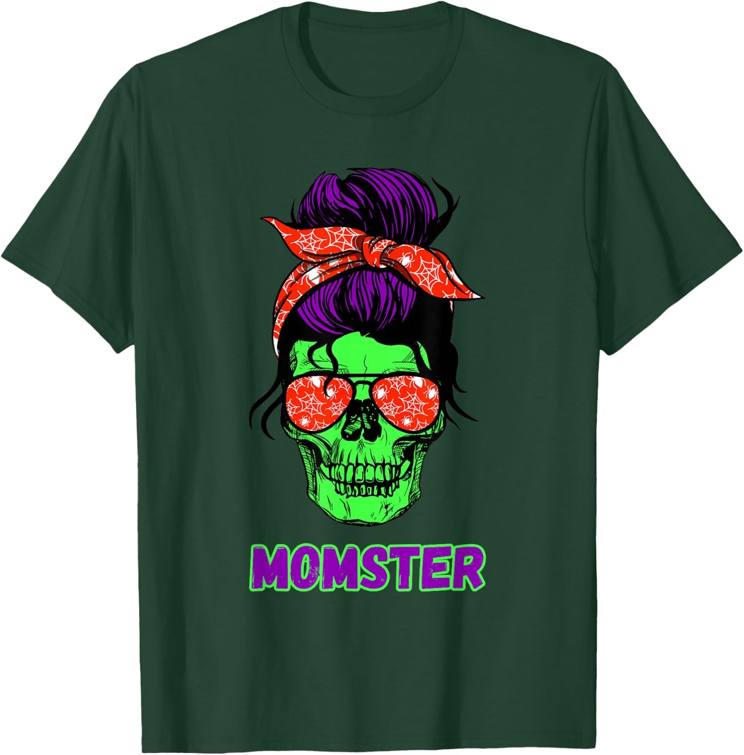 Momster Funny Skull Mama Messy Bun Mom Halloween Costume T-Shirt - T-Shirt | Forest