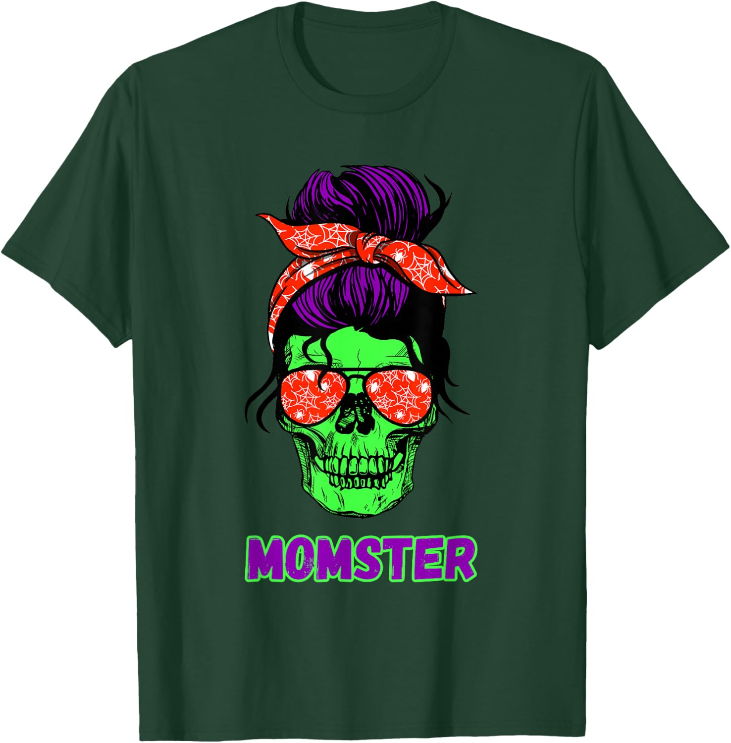 Momster Funny Skull Mama Messy Bun Mom Halloween Costume T-Shirt - T-Shirt | Forest