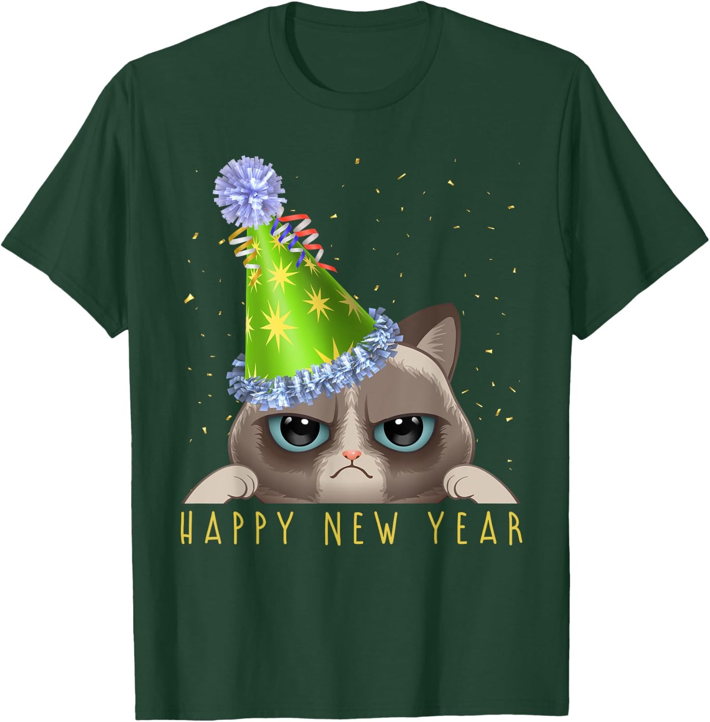 Happy New Year 2026 Funny New Year's Eve Cat Party Hat NYE T-Shirt - T-Shirt | Forest