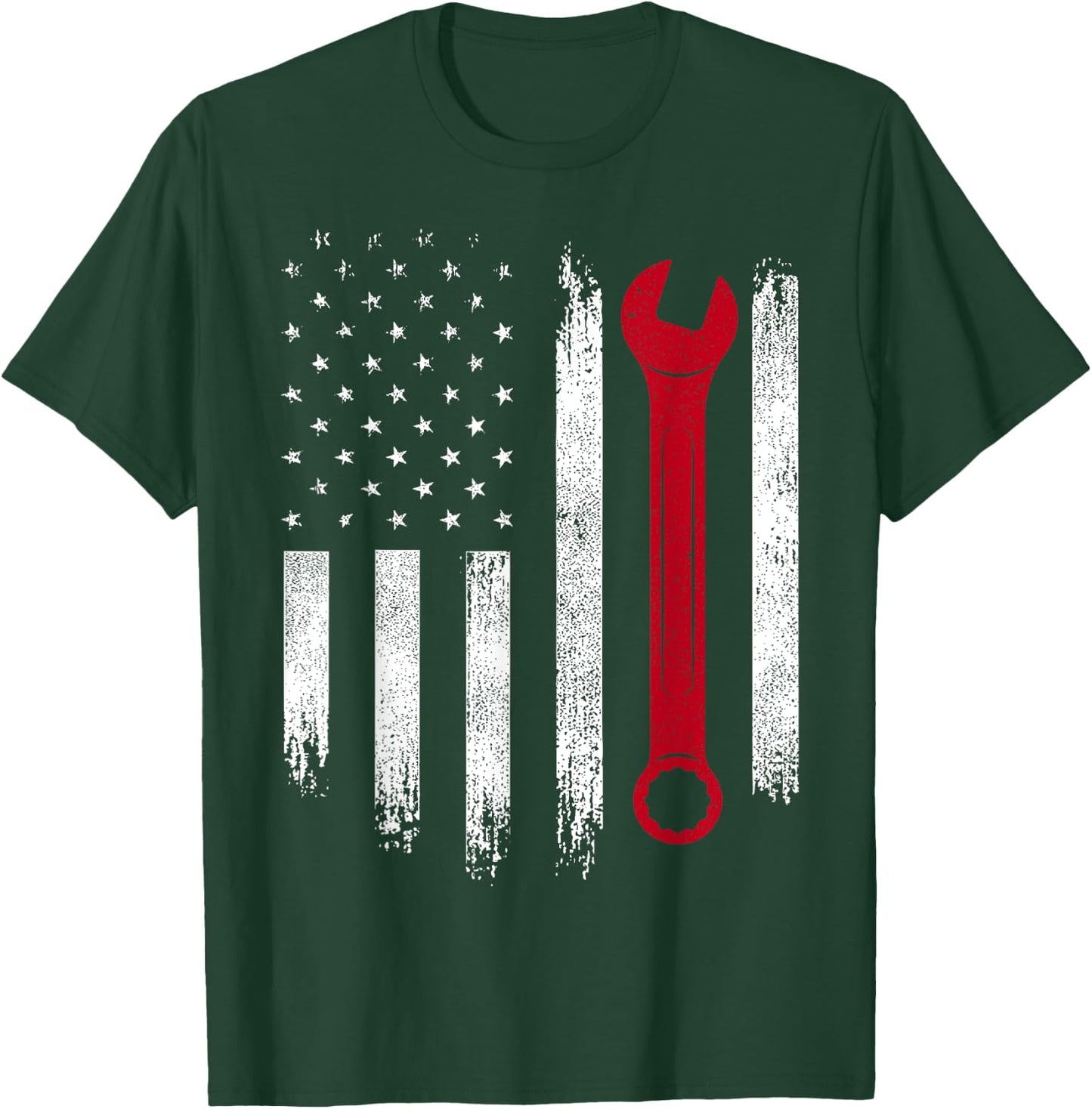 Fourth Of July Mechanic Distressed American Flag T-Shirt - T-Shirt | Forest