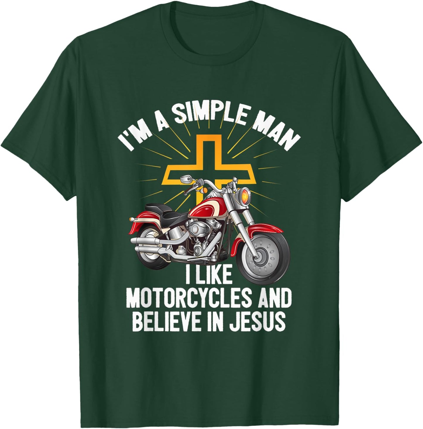 Motorcycles Believe In Jesus Motorcyclist Biking Christian T-Shirt - T-Shirt | Forest