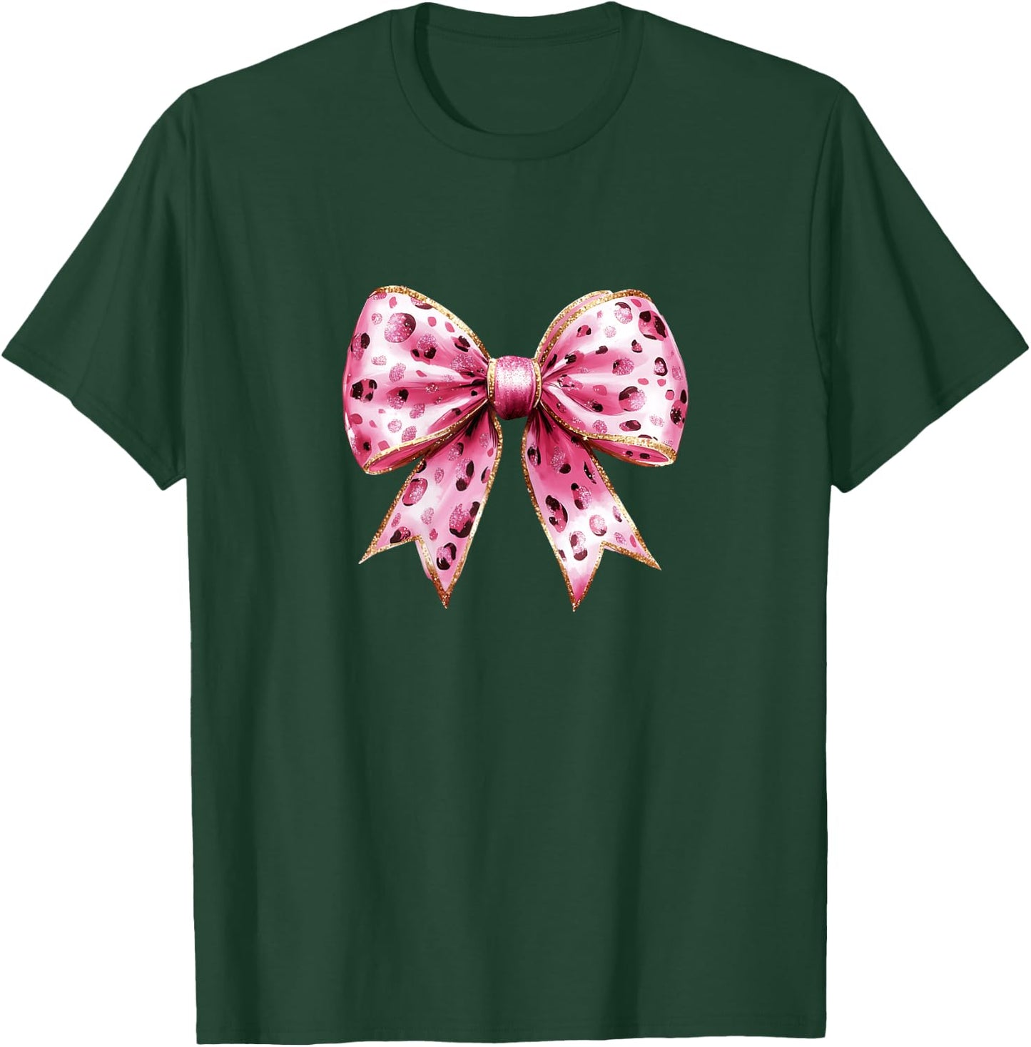Cute Pink Leopard Bow Graphic & Teen Girls T-Shirt - T-Shirt | Forest