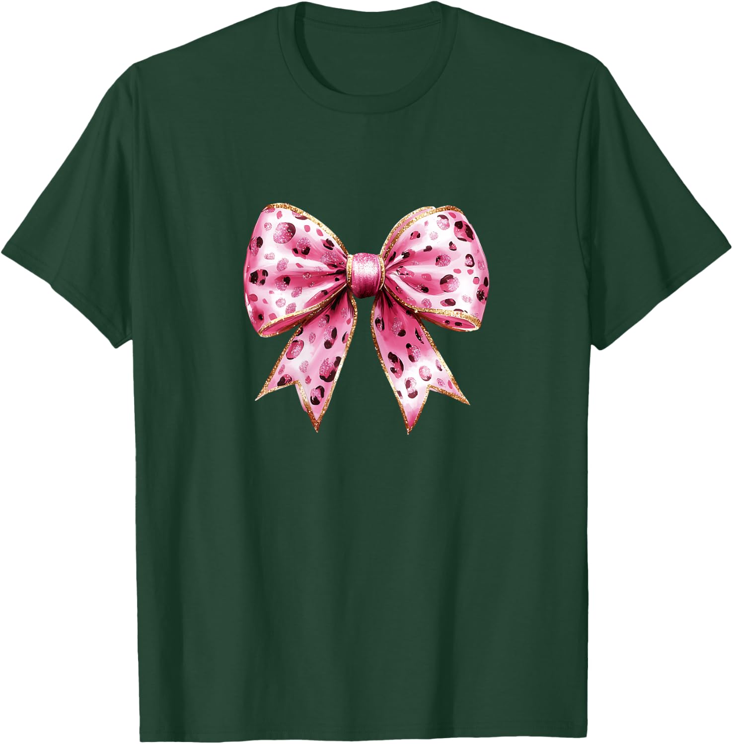 Cute Pink Leopard Bow Graphic & Teen Girls T-Shirt - T-Shirt | Forest