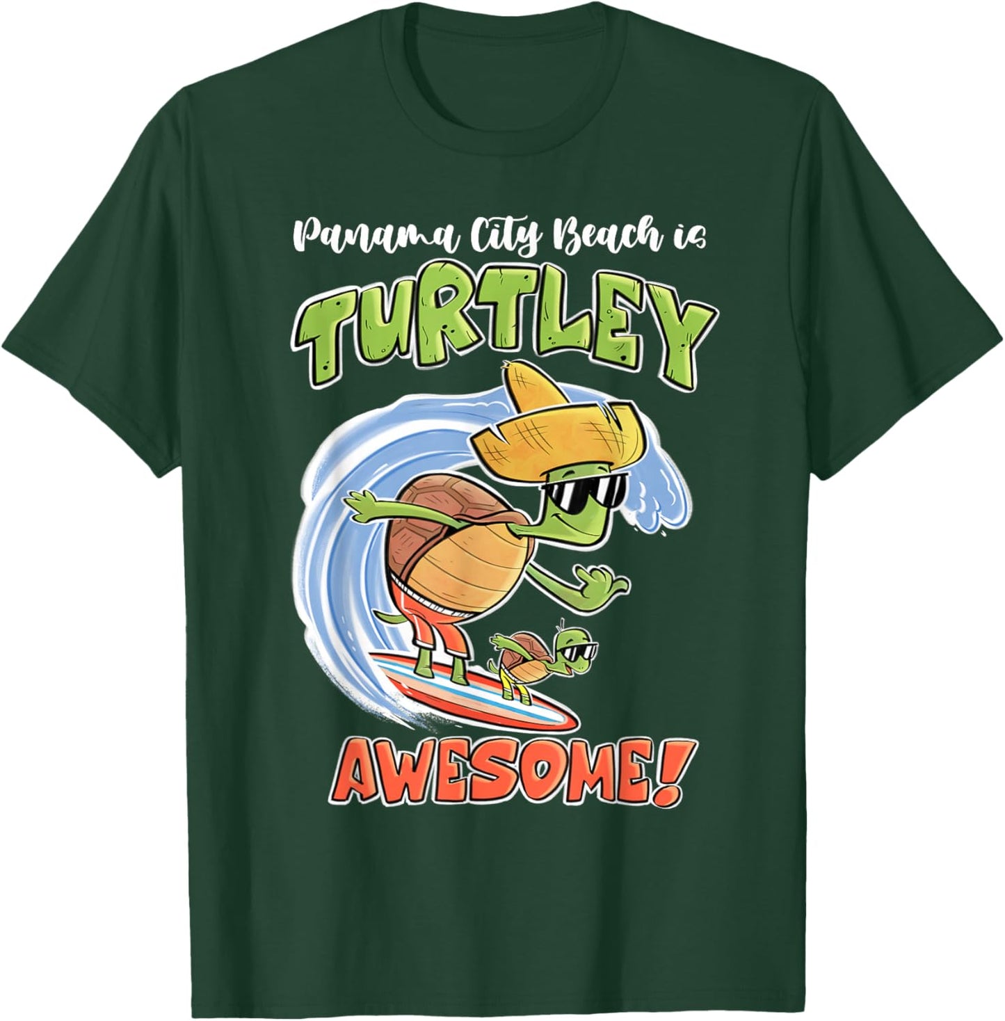 Cute Panama City Beach Kid's shirt Fun Turtle on Surfboard T-Shirt - T-Shirt | Forest