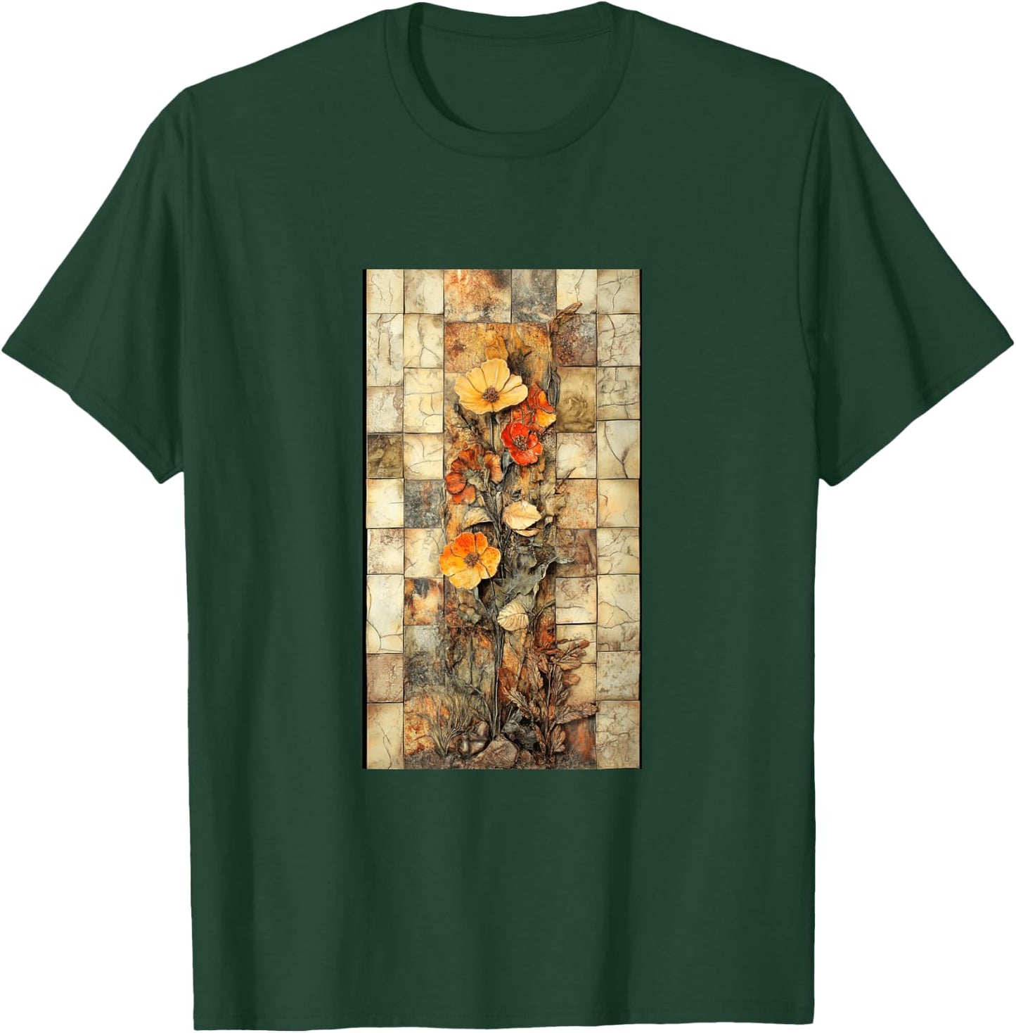 Vibrant Mosaic Tiles Floral Botanical Floral T-Shirt - T-Shirt | Forest