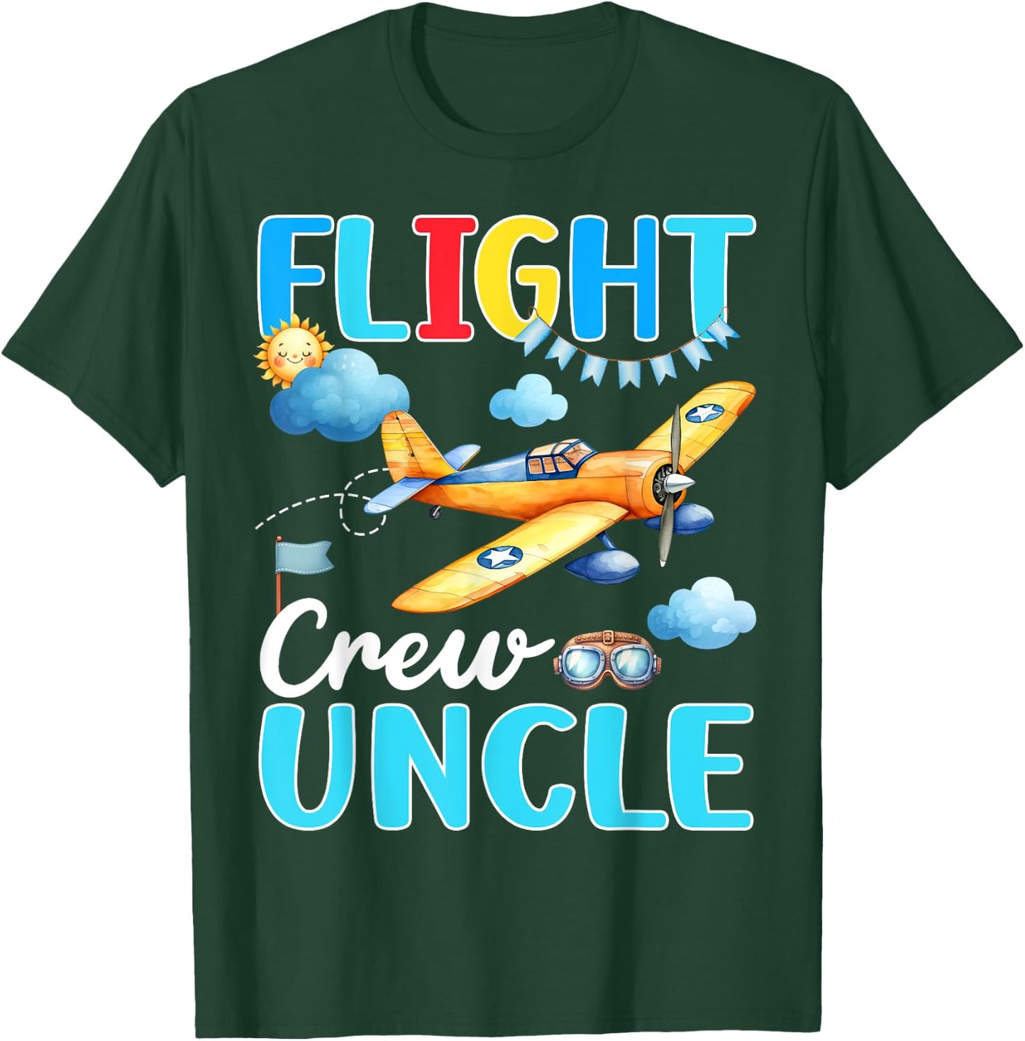 Flight Crew Uncle Birthday Squad Airplane Matching Family T-Shirt - T-Shirt | Forest