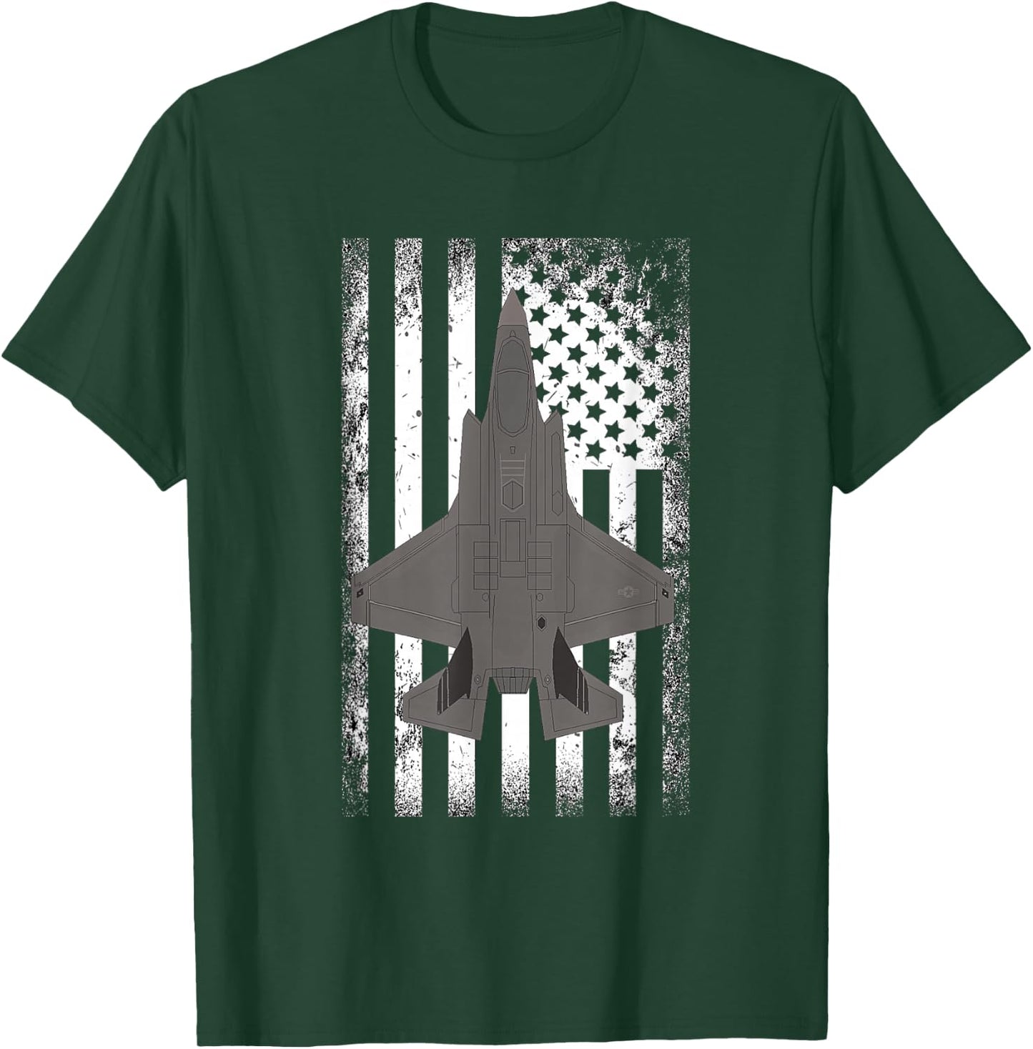 F-35 Lightning American Flag Military Airplane T-Shirt - T-Shirt | Forest