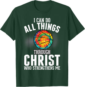 Christian Basketball Fun Men Boys Kids Religious Bible Verse T-Shirt - T-Shirt | Forest