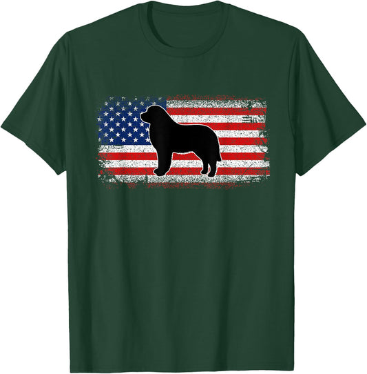 Patriotic USA Amercia Flag Newfoundland Dog Owner T-Shirt - T-Shirt | Forest