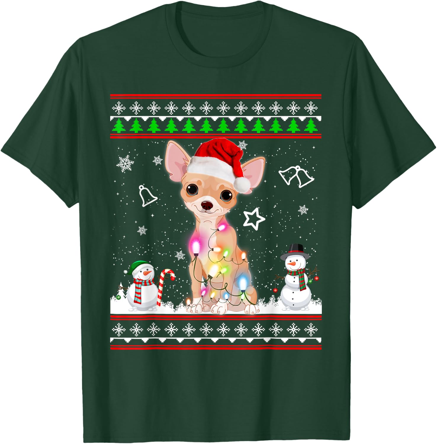 Chihuahua Christmas Dog Light Ugly Sweater Short Sleeve T-Shirt - T-Shirt | Forest