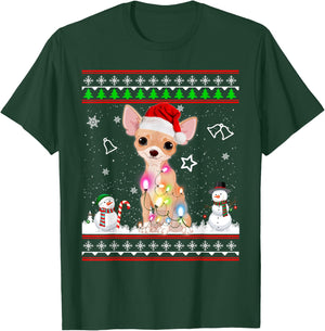 Chihuahua Christmas Dog Light Ugly Sweater Short Sleeve T-Shirt - T-Shirt | Forest