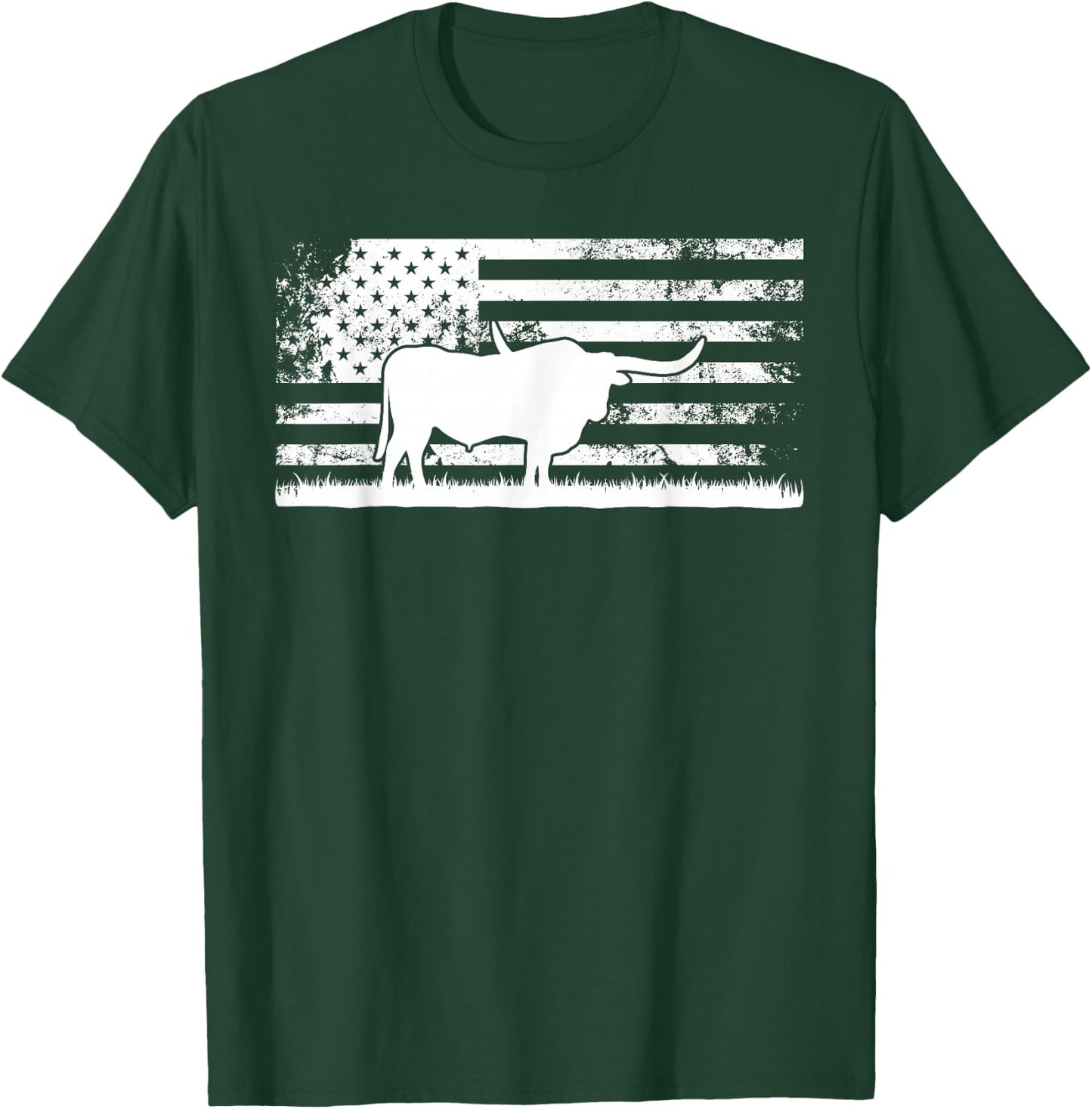 American Flag USA - Texas Longhorn Cow for Cattle Farmer T-Shirt - T-Shirt | Forest