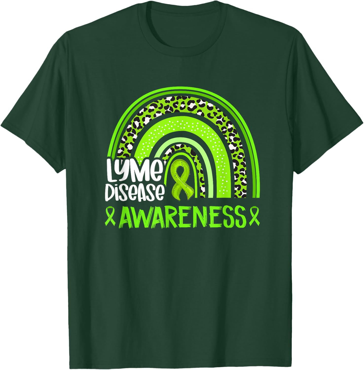 Leopard Rainbow Lime Green Ribbon Lyme Disease Awareness T-Shirt - T-Shirt | Forest