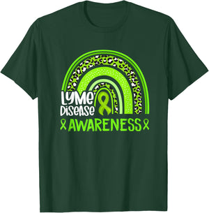 Leopard Rainbow Lime Green Ribbon Lyme Disease Awareness T-Shirt - T-Shirt | Forest
